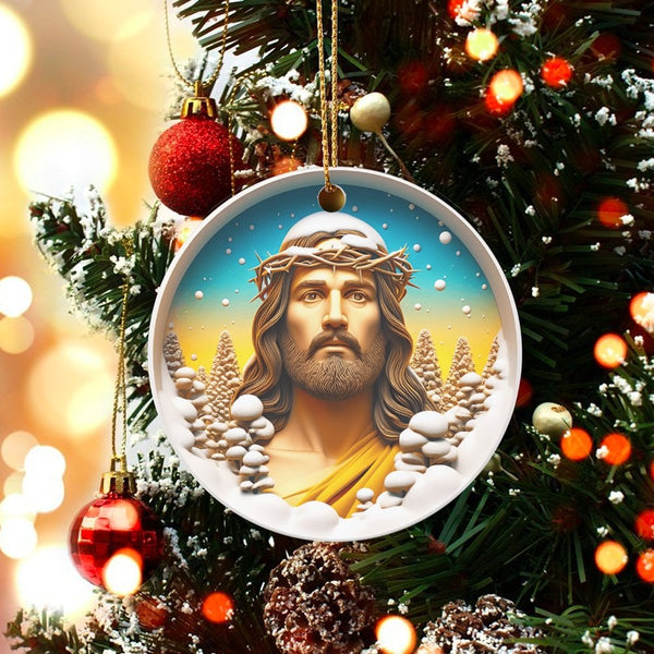 Crown of Thorns Portrait Ceramic Ornament, Jesus Christ Christmas Ornament, Religious Christian Holiday Tree Ornament, Faith 