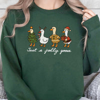 Humorous Holiday Duck Sweatshirt, Jolly Goose Christmas Sweatshirt, Adorable Xmas Animal Crewneck, Festive Goose Graphic Sweatshirt, Winter Present