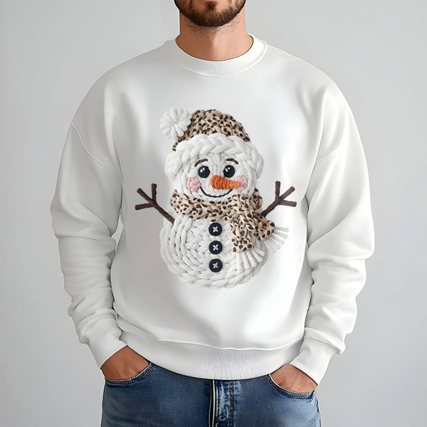 Faux Knit Winter Sweater, Leopard Print Snowman Sweatshirt, Adorable Christmas Holiday Crewneck, Retro Xmas Sweatshirt, Holid