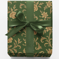 Green and Gold Floral Gift Wrap, Baroque Verdure Wrapping Paper, Vintage Damask Paper Roll, Elegant Wedding Christmas Present Wrap