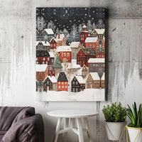 Comfy Festive Winter Holiday Town Wall Decor, Snowy Christmas Village Wonderland Canvas Art, Seasonal Scenic Town, Christmas Village Canvas