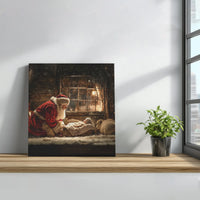 Nativity Scene Printable Poster, Santa Kneeling at Manger Wall Art, Christian Christmas Digital Download, Jesus Nativity Art Print Present