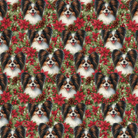 Poinsettia Christmas Gift Wrap, Papillon Dog Wrapping Paper, Festive Dog Lover Present Wrap, Holiday Puppy Wrapping Paper Roll