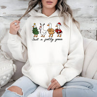 Festive Holiday Duck Graphic Sweatshirt, Jolly Goose Christmas Hoodie, Adorable Xmas Santa Hat Bird Pullover, Merry Christmas Animal Present
