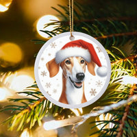 Greyhound Dog Holiday Ornament, Greyhound Santa Hat Christmas Ornament, Ceramic Greyhound Tree Ornament, Dog Lover Pet Keepsake Present