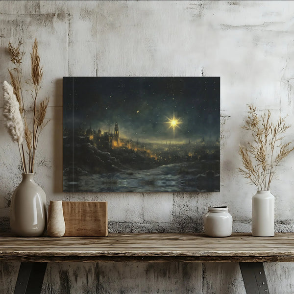 Night Nativity Scene Canvas Print, Star of Bethlehem Canvas Wall Art, Christian Wall Decor, Religious Christmas Decor Canvas 