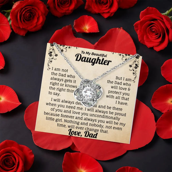 Sentiment Card Knot Necklace, To My Daughter Love Knot Necklace, CZ Crystal Love Knot Pendant, Christmas Present for Daughter