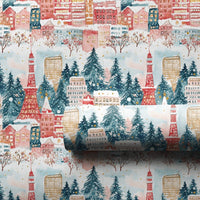 Red Tokyo Tower Gift Wrap, Snowy Tokyo Cityscape Wrapping Paper, Watercolor Winter Holiday Gift Wrap Roll, Japan Christmas Wrapping Paper