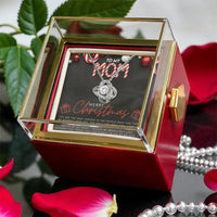Merry Christmas Mom Necklace, Mom Love Knot Necklace, Rotating Rose Box Love Knot Pendant, Holiday CZ Crystal Jewelry, Present for Mother