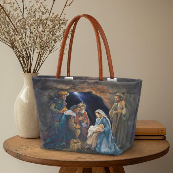 Adoration of the Magi Handbag, Nativity Scene Tote Bag, Christian Christmas Shoulder Bag, Religious Art Travel Tote Bag, Chur
