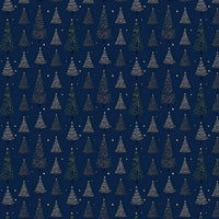 Navy Blue Winter Wrapping Paper, Night Christmas Trees Gift Wrap, Gold Star Holiday Gift Wrap Roll, Elegant Christmas Wrapping Paper Roll