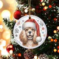Adorable Santa Hat Dog Ceramic Ornament, Cocker Spaniel Christmas Ornament, Festive Puppy Holiday Ornament, Pet Lover Xmas Tree Keepsake Present