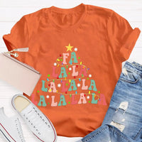 Retro Holiday Graphic Tee, Fa La La La Christmas Tree Shirt, Festive Christmas Vibes T-Shirt, Adorable Winter Holiday Apparel