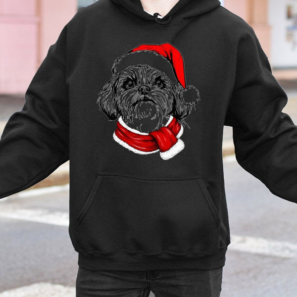 Festive Dog Santa Hat Hoodie, Shih Tzu Christmas Hoodie, Adorable Shih Tzu Winter Hooded Sweatshirt, Comfy Puppy Holiday Pull