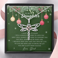Rose Gold Heart Dragonfly Pendant, Dragonfly Necklace for Daughter, Dad to Daughter Dragonfly Necklace, Christmas Necklace Present from Dad