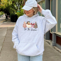 Leopard Print Santa Hat Tree Hooded Sweatshirt, Tis the Season Christmas Hoodie, Preppy Cheetah Xmas Pullover, Festive Winter Holiday Jumper