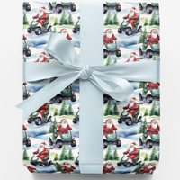 Golf Cart Holiday Gift Wrap, Golf Santa Christmas Wrapping Paper, Snow on the Fairway Present Paper, Humorous Golfer Christmas Wrapping Paper