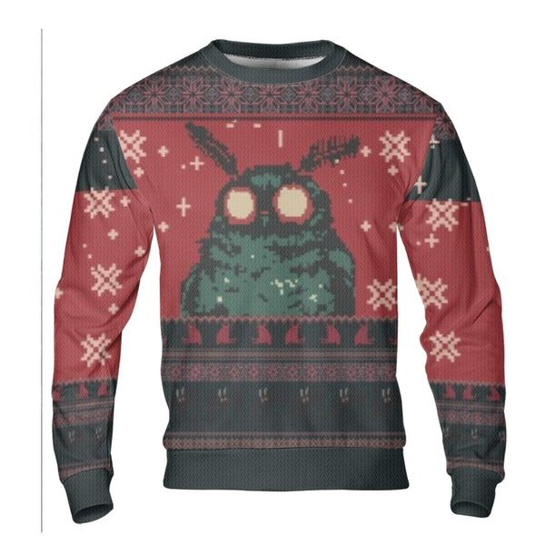 8-Bit Cryptid Ugly Christmas Sweater, Mothman Ugly Christmas Sweater, Retro Pixel Art Holiday Sweater, Comfy Cryptid Xmas Cre