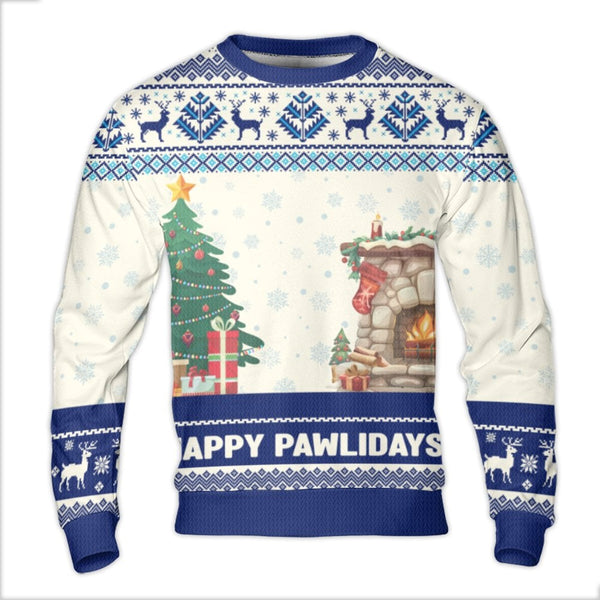Festive Dog Reindeer Sweater, Happy Pawlidays Ugly Christmas Sweater, Comfy Fireplace Holiday Sweatshirt, Humorous Dog Lover 