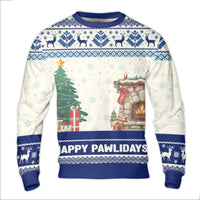 Festive Dog Reindeer Sweater, Happy Pawlidays Ugly Christmas Sweater, Comfy Fireplace Holiday Sweatshirt, Humorous Dog Lover Xmas Present Pullover