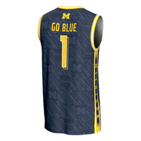 #1 Michigan Wolverines Highlight Print Lightweight Basketball Fashion Jersey - Navy