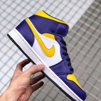 Mid Top Sneakers, White Purple Yellow Colorway, Lace Up Design, Casual Gift for Sneaker Fans
