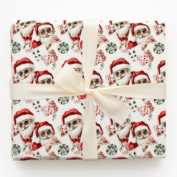 Sunglasses Santa Christmas Gift Wrap, Cool Santa Poker Wrapping Paper, Humorous Casino Wrapping Paper, Gambler Holiday Card P