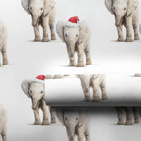Santa Hat Wrapping Paper, Baby Elephant Christmas Wrapping Paper, Adorable Animal Holiday Gift Wrap, Festive Winter Elephant Wrapping Paper