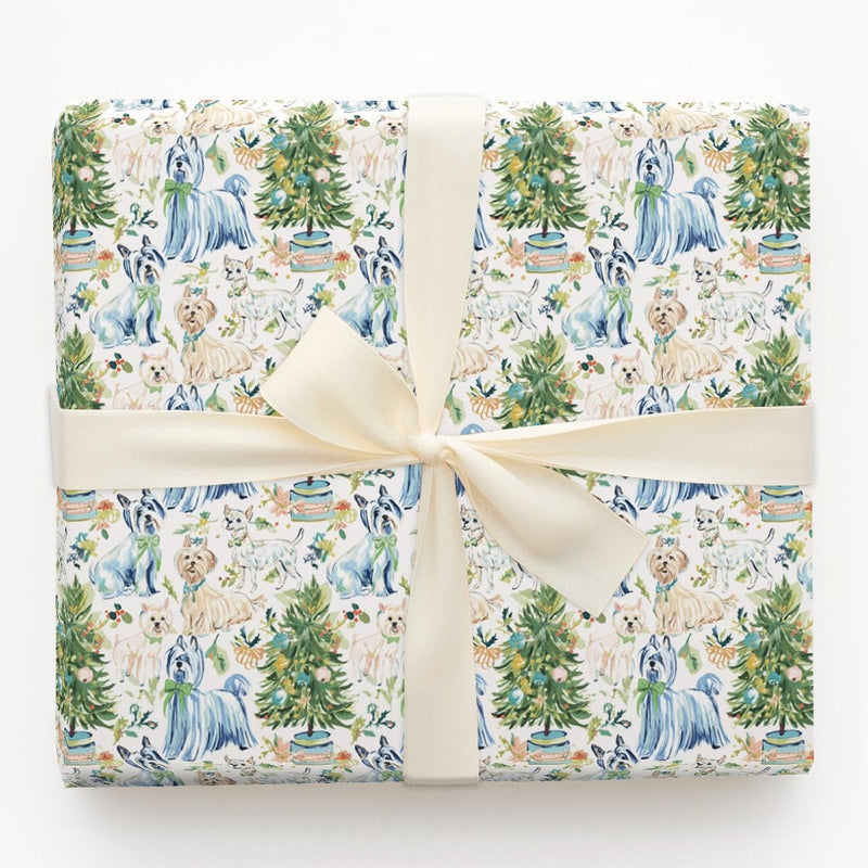 Watercolor Holiday Gift Wrap, Terrier Dog Christmas Wrapping Paper, Scottish Terrier Present Paper, Adorable Dog Lover Holiday Wrapping Paper