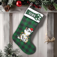 Green Plaid Holiday Pet Stocking, Personalized Cat Christmas Stocking, Velboa Fabric Custom Name Stocking, Cat Lover Xmas Home Decor