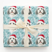 Santa Hat Dog Holiday Gift Wrap, Bearded Collie Christmas Wrapping Paper, Winter Pet Lover Paper Roll, Christmas Gift Wrap
