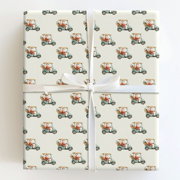 Watercolor Golfer Christmas Gift Wrap, Santa Golf Cart Wrapping Paper, Humorous Sports Holiday Wrapping Paper, Golf Lover Xma