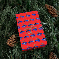 Blue Car with Tree Gift Wrap, Christmas Car Wrapping Paper, Vintage Holiday Car Wrapping Paper, Winter Present Wrap, Car Lover Gift Wrap