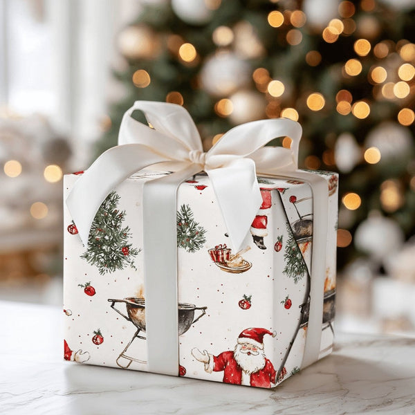 Humorous Christmas Wrapping Paper, Santa Grilling BBQ Wrapping Paper, Barbecue Santa Holiday Wrapping Paper, Grill Master Gif