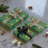Festive Star and Lights Gift Wrap, Christmas Tree Wrapping Paper, Holiday Pattern Wrapping Paper, Xmas Present Paper Roll, Winter Gift Wrap