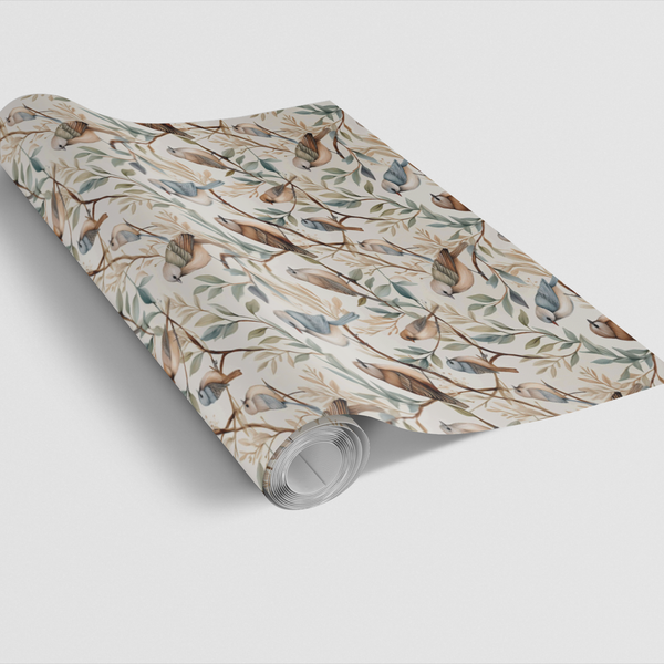 Vintage Watercolor Nature Gift Wrap, Songbird Wrapping Paper, Botanical Bird Christmas Wrapping Paper, Floral Holiday Gift Wr