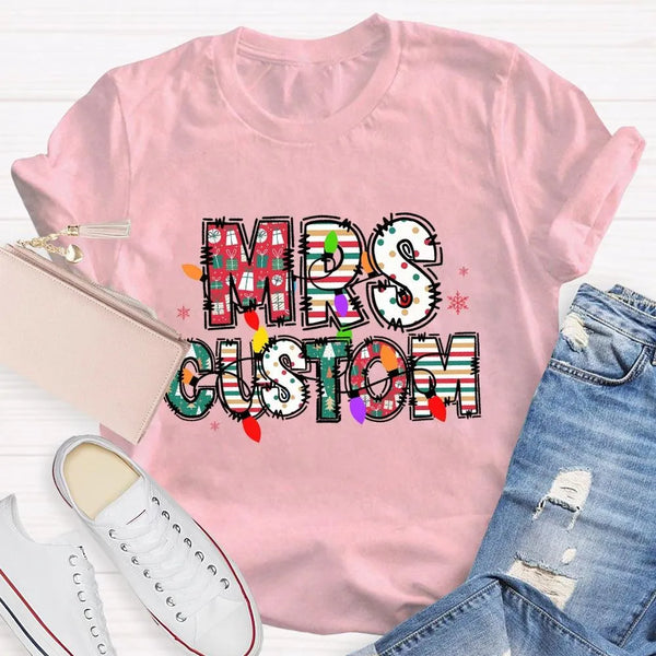 Custom Family Holiday Shirt, Personalized Christmas Lights Name T-Shirt, Adorable Festive Graphic Tee, Matching Christmas Cre