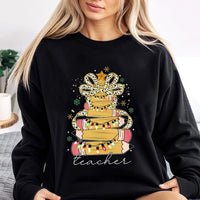 Pencil Tree Coquette Bow Sweater, Teacher Christmas Sweatshirt, Adorable School Holiday Crewneck, Retro Teacher Xmas Sweatshirt, Educator Present