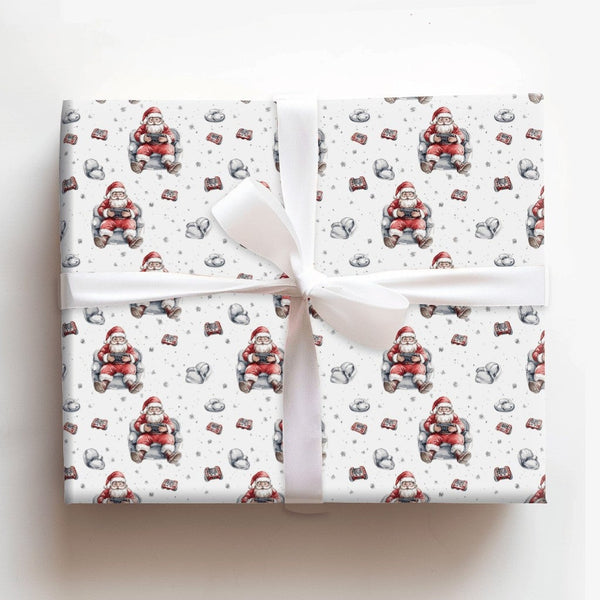 Video Game Controller Gift Wrap, Gamer Santa Wrapping Paper, Comfy Armchair Santa Christmas Wrapping Paper, Gamer Holiday Gif