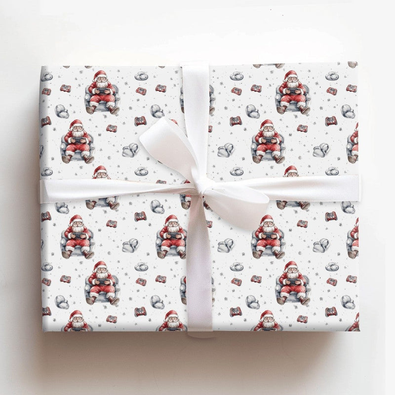 Video Game Controller Gift Wrap, Gamer Santa Wrapping Paper, Comfy Armchair Santa Christmas Wrapping Paper, Gamer Holiday Gift Wrap