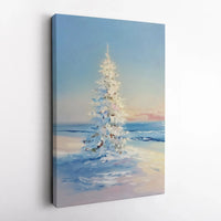 Snowy Winter Landscape Canvas, White Christmas Tree Canvas Print, Holiday Christmas Tree Wall Art, Impressionist Christmas Tree Canvas