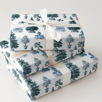 Blue and White Holiday Gift Wrap, Chinoiserie Christmas Wrapping Paper, Porcelain Style Tree Wrapping Paper, Elegant Winter Gift Wrap Roll