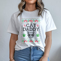 Retro Ugly Sweater Style Shirt, Cat Daddy Christmas T-Shirt, Humorous Cat Lover Holiday Tee, Adorable Kitten Xmas Graphic T-Shirt, Cat Dad Present