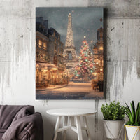 Paris Christmas Canvas Print, Snowy Eiffel Tower Canvas Wall Art, Winter Scene Canvas, Holiday City Wall Art, French Travel Home Decor Present
