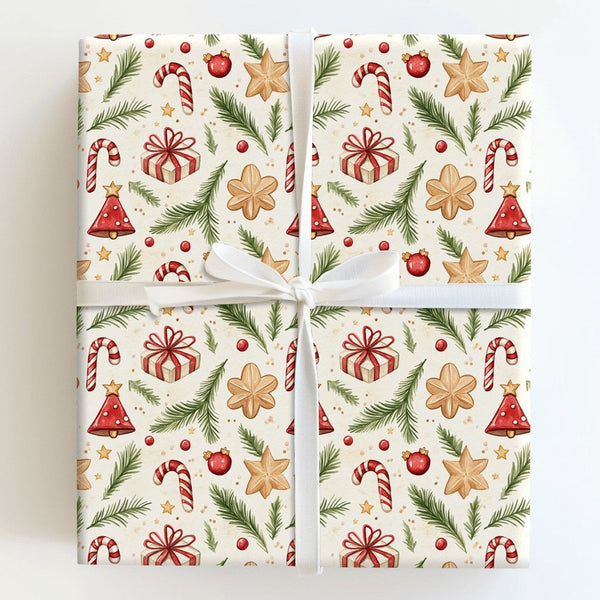 Christmas Gift Wrap Roll, Watercolor Candy Cane Wrapping Paper, Holiday Motif Paper, Festive Wrapping Paper, Xmas Present Pac
