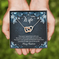 Double Heart Pendant Necklace, Wife Interlocking Hearts Necklace, Surgical Steel Jewelry, Romantic Christmas Anniversary Present