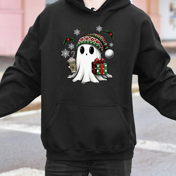 Adorable Holiday Ghost Hooded Sweatshirt, Christmas Ghost Hoodie, Spooky Spirit Ghost Hoodie, Comfy Xmas Pullover, Adorable C