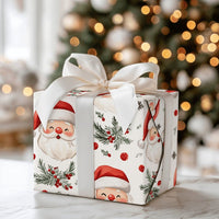 Holly Berry Gift Wrap, Santa Claus Christmas Wrapping Paper, Festive Xmas Present Wrap, Holiday Kids Wrapping Paper, Seasonal Gift Wrap