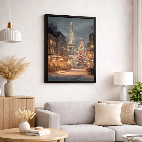 Snowy Eiffel Tower Canvas Print, Paris Christmas Canvas Wall Art, Winter France Holiday Poster, Travel Digital Download Decor