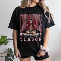 Holiday Bow Graphic Tee, Leopard Print Christmas Tree T-Shirt, Adorable Christmas Season Shirt, Festive Winter Tee, Holiday Present for Women